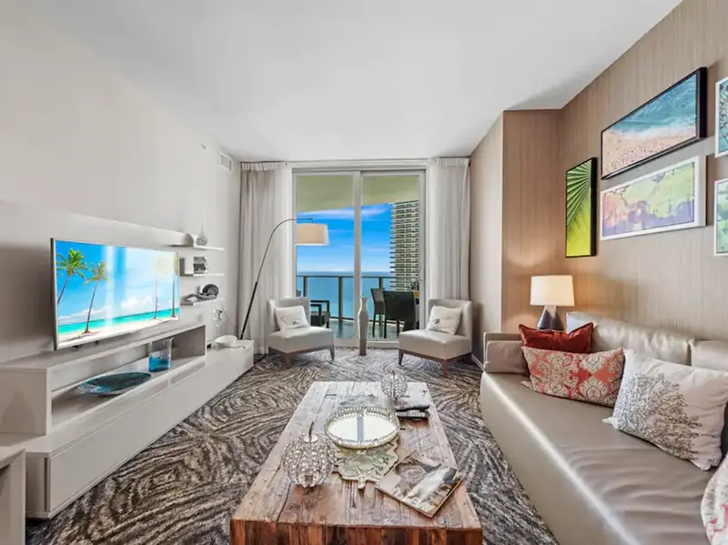 Living room with ocean view at Hyde (Lyfe) Resort